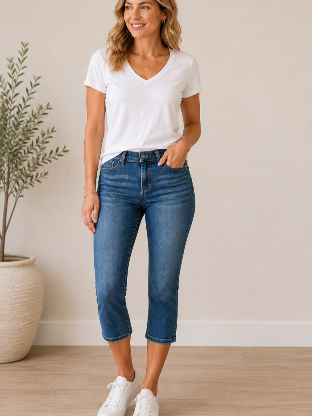 Judy Blue Capri Fit Jeans Womens Size 29 Medium Wash Stretch Denim JB82154 DK